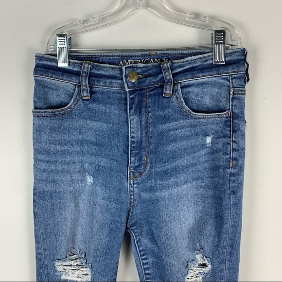 American Eagle Highest Rise Super Stretch X Distressed Raw Hem Jeggings - Picture 5 of 8